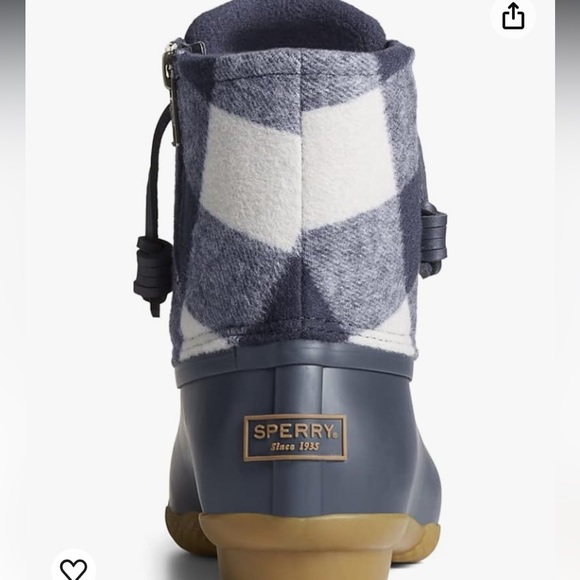 NEW Sperry Women's Saltwater Buffalo Check Duck Boot in blue/white size 9 - Picture 3 of 12